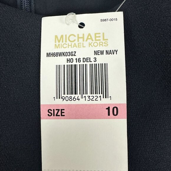 Michael Kors Womens Sleeveless Dress With Gold Chain Detail Size 10 New Navy - Picture 6 of 11